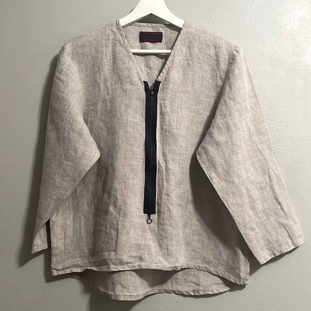 Albus Lumen Beige Linen Zip-Front Blouse - Women’s 10 — image 5 of 7